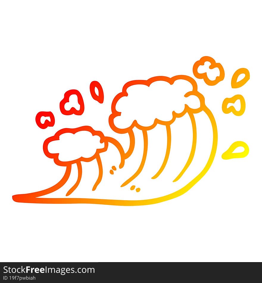 warm gradient line drawing of a cartoon wave crashing