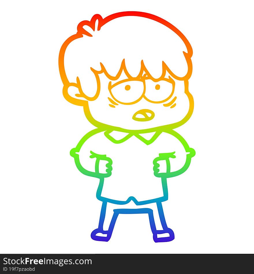 rainbow gradient line drawing cartoon exhausted boy