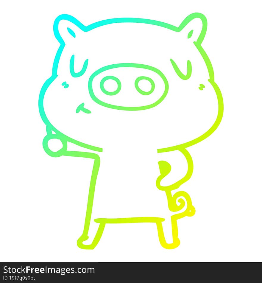 cold gradient line drawing of a cartoon content pig