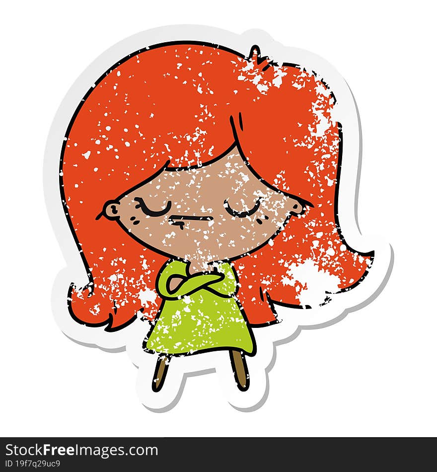 Distressed Sticker Cartoon Of Cute Kawaii Girl