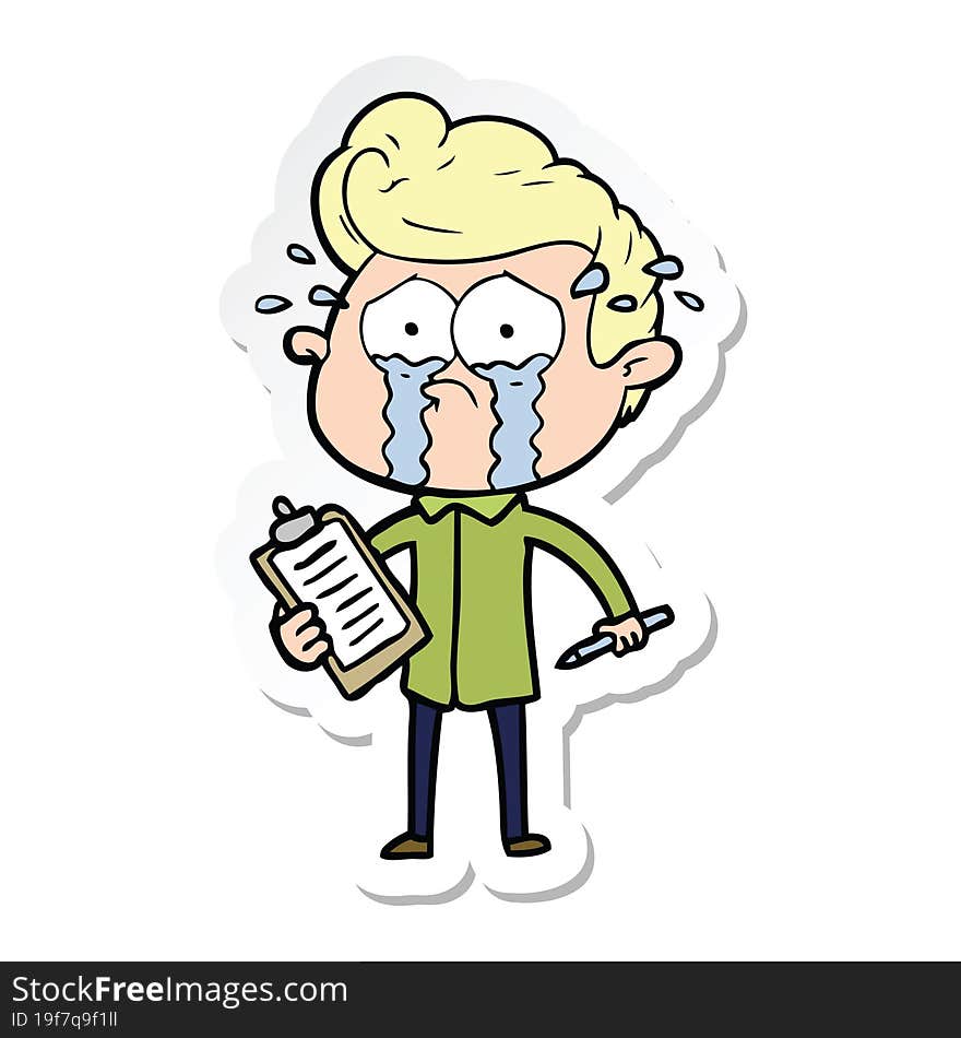 sticker of a cartoon crying man