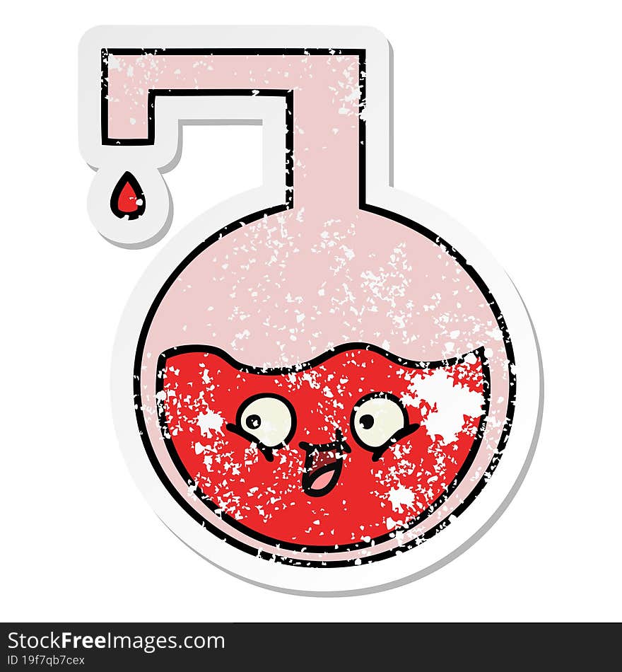 distressed sticker of a cute cartoon science experiment