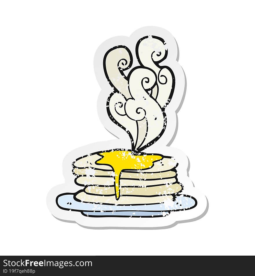 retro distressed sticker of a cartoon stack of pancakes