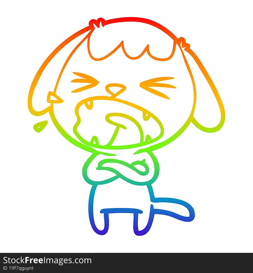 rainbow gradient line drawing of a cute cartoon dog