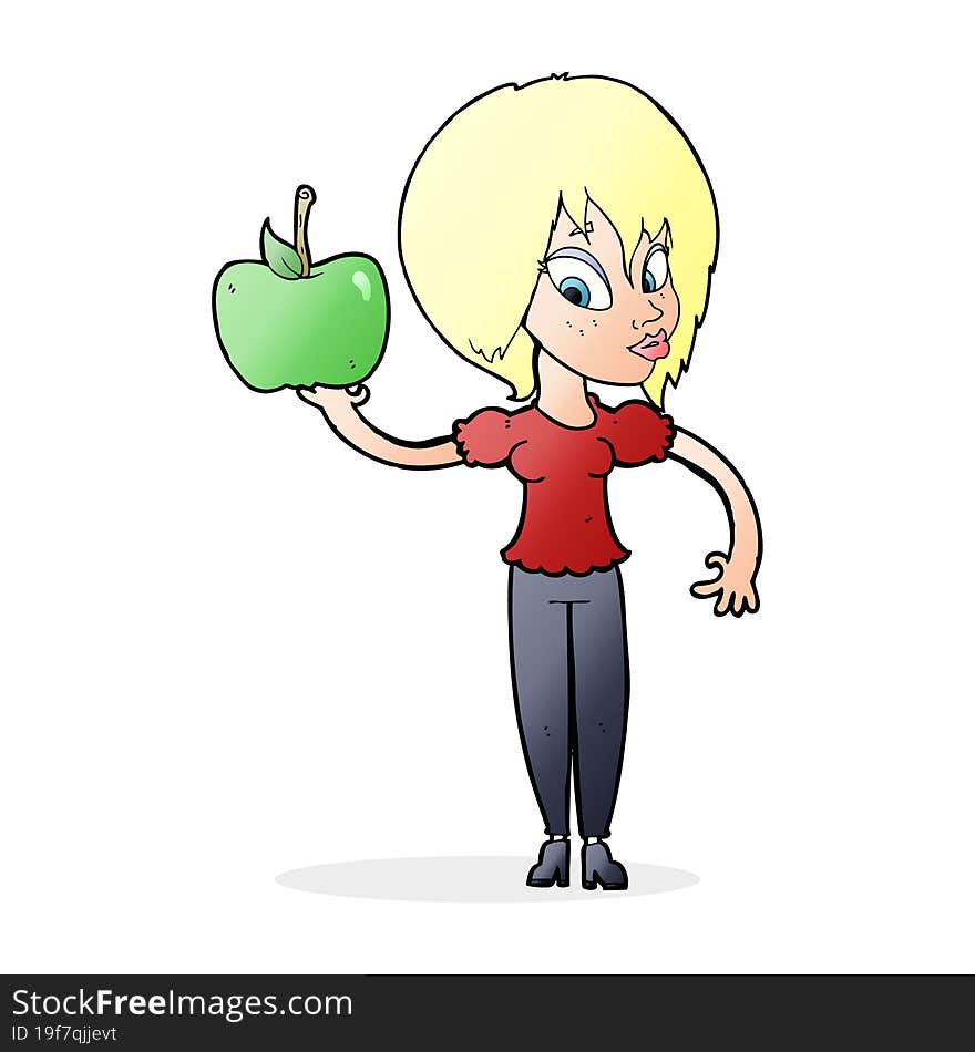 cartoon woman holding apple