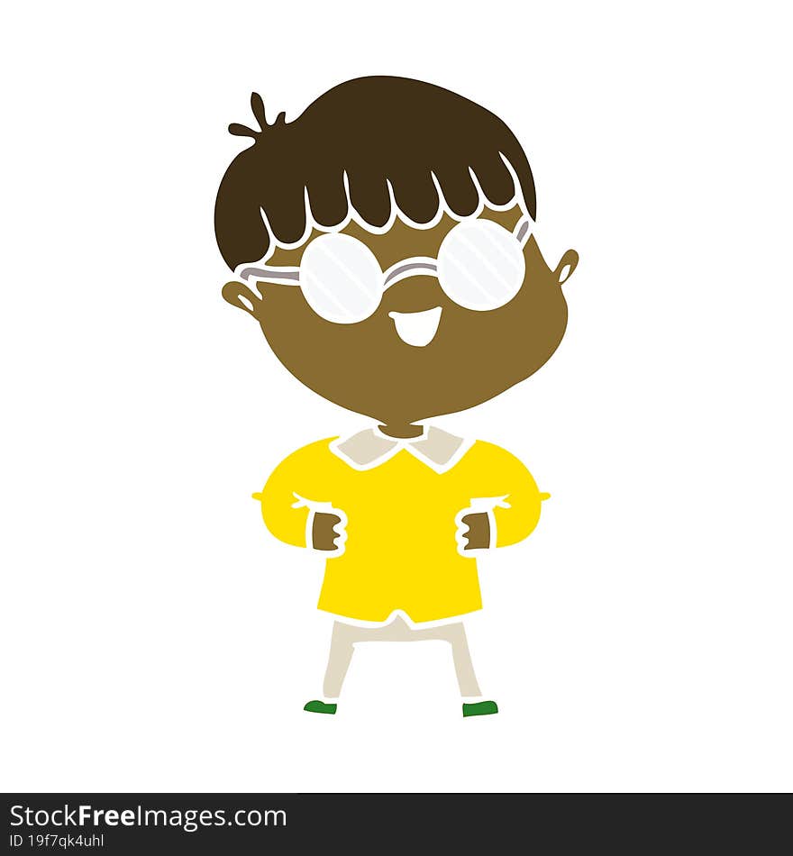 flat color style cartoon boy wearing spectacles