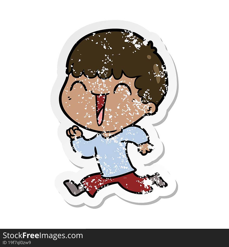 Distressed Sticker Of A Cartoon Happy Man