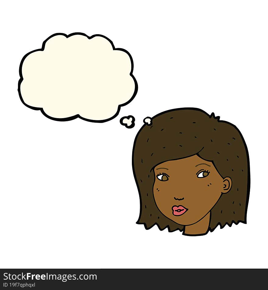 cartoon female face with thought bubble