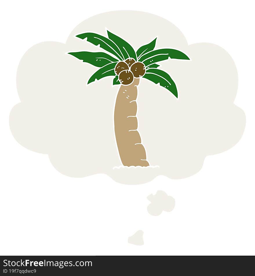 cartoon palm tree and thought bubble in retro style