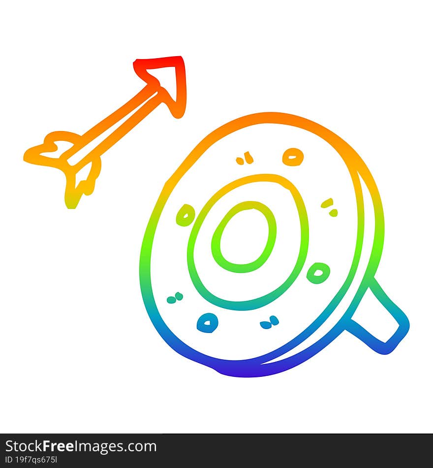 rainbow gradient line drawing cartoon shield and arrow