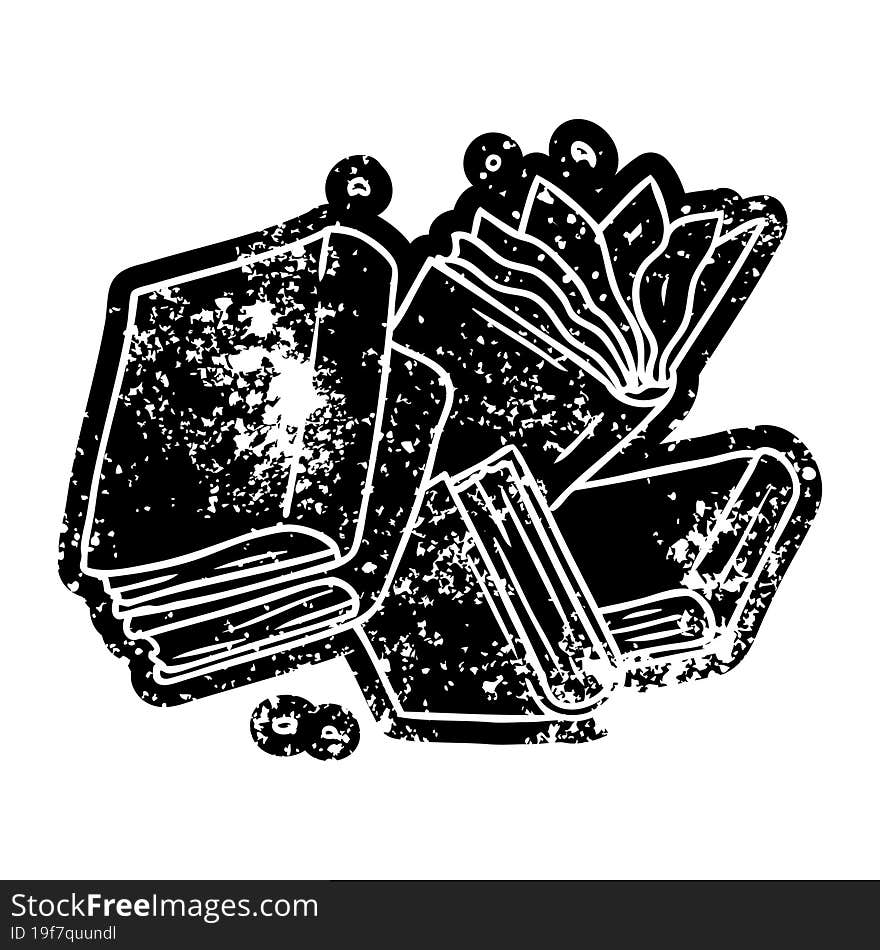 grunge icon drawing of a collection of books