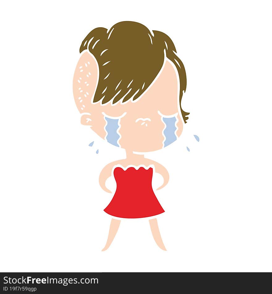 flat color style cartoon crying girl