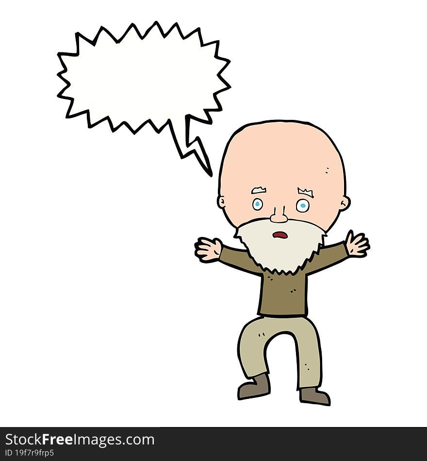 cartoon panicking old man with speech bubble