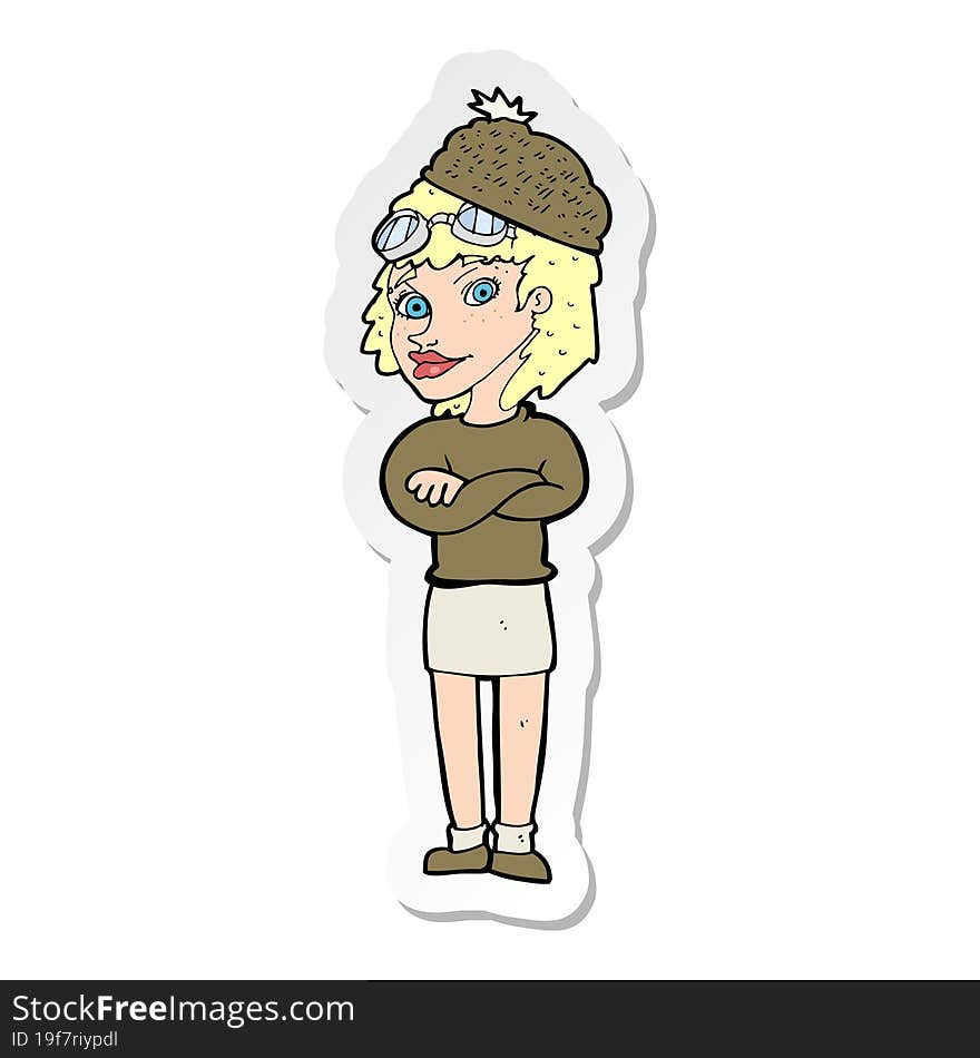 Sticker Of A Cartoon Woman Wearing Winter Hat