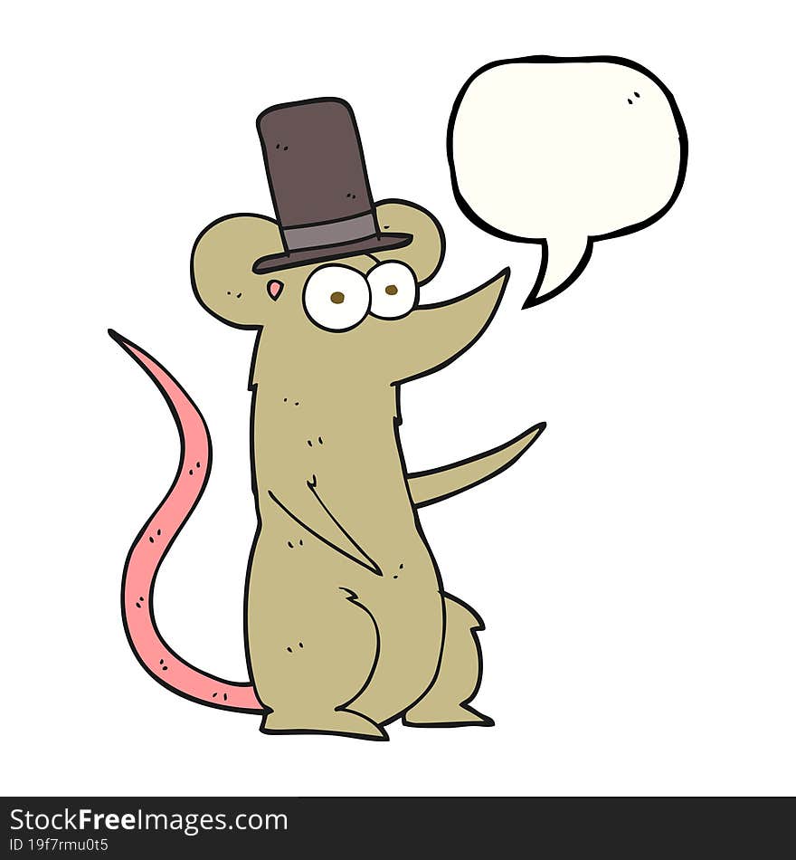 speech bubble cartoon mouse wearing top hat