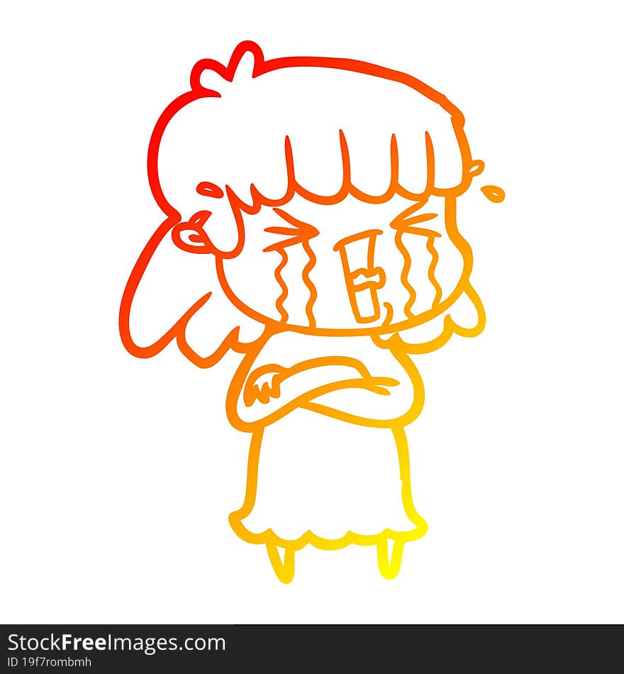 warm gradient line drawing cartoon woman in tears