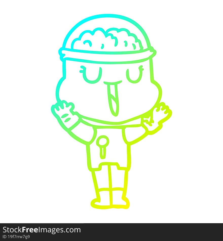 Cold Gradient Line Drawing Happy Cartoon Robot