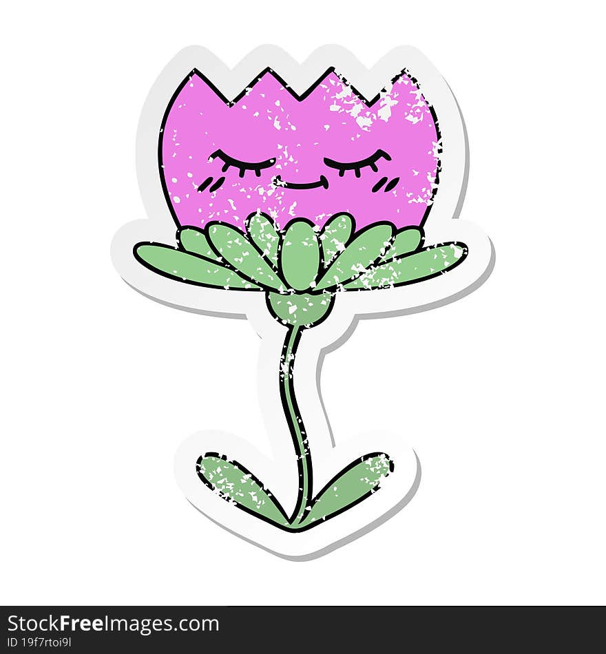 Distressed Sticker Of A Cute Cartoon Flower