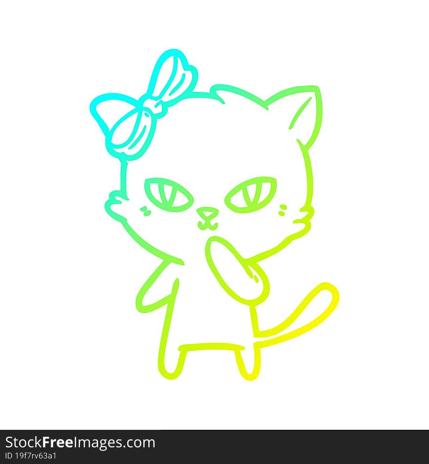 Cold Gradient Line Drawing Cute Cartoon Cat