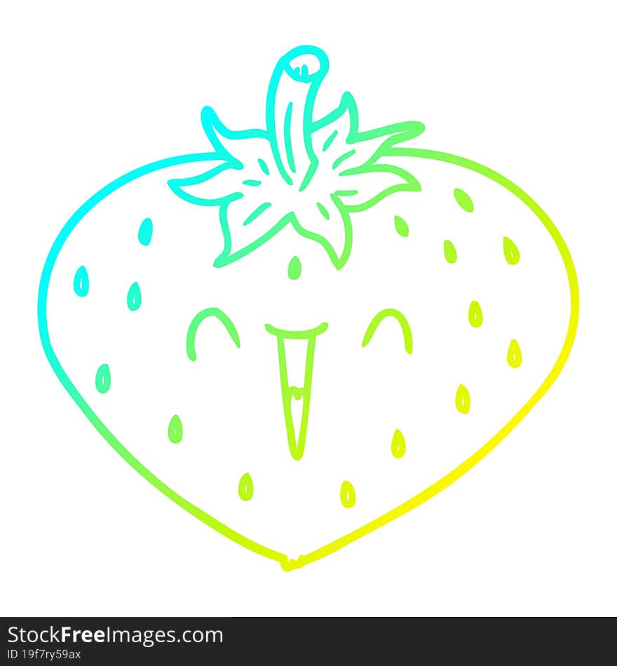 cold gradient line drawing happy cartoon strawberry