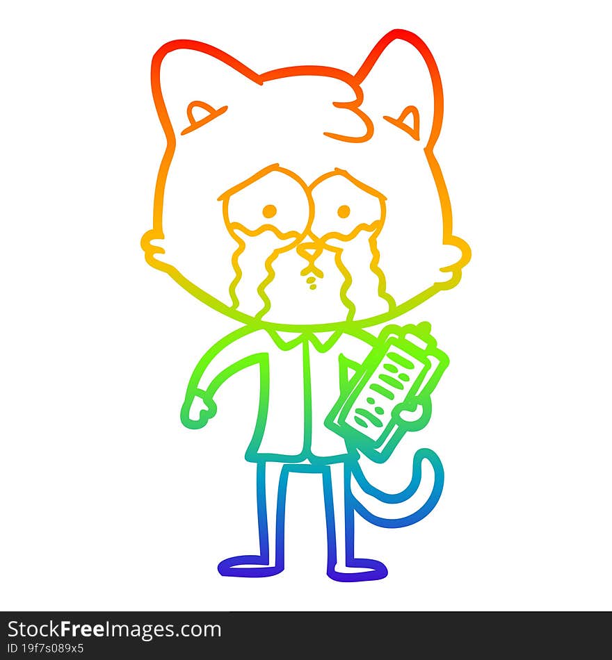 rainbow gradient line drawing of a cartoon cat