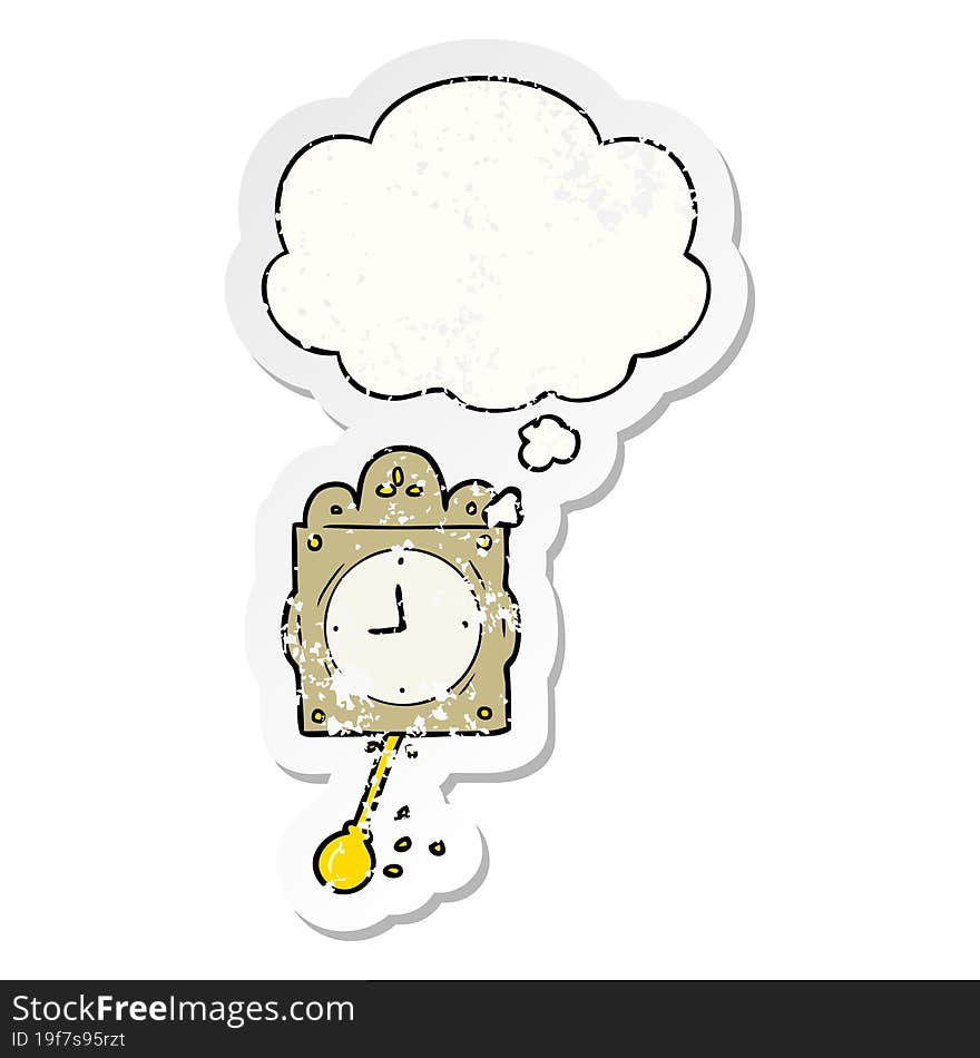 Cartoon Ticking Clock And Thought Bubble As A Distressed Worn Sticker