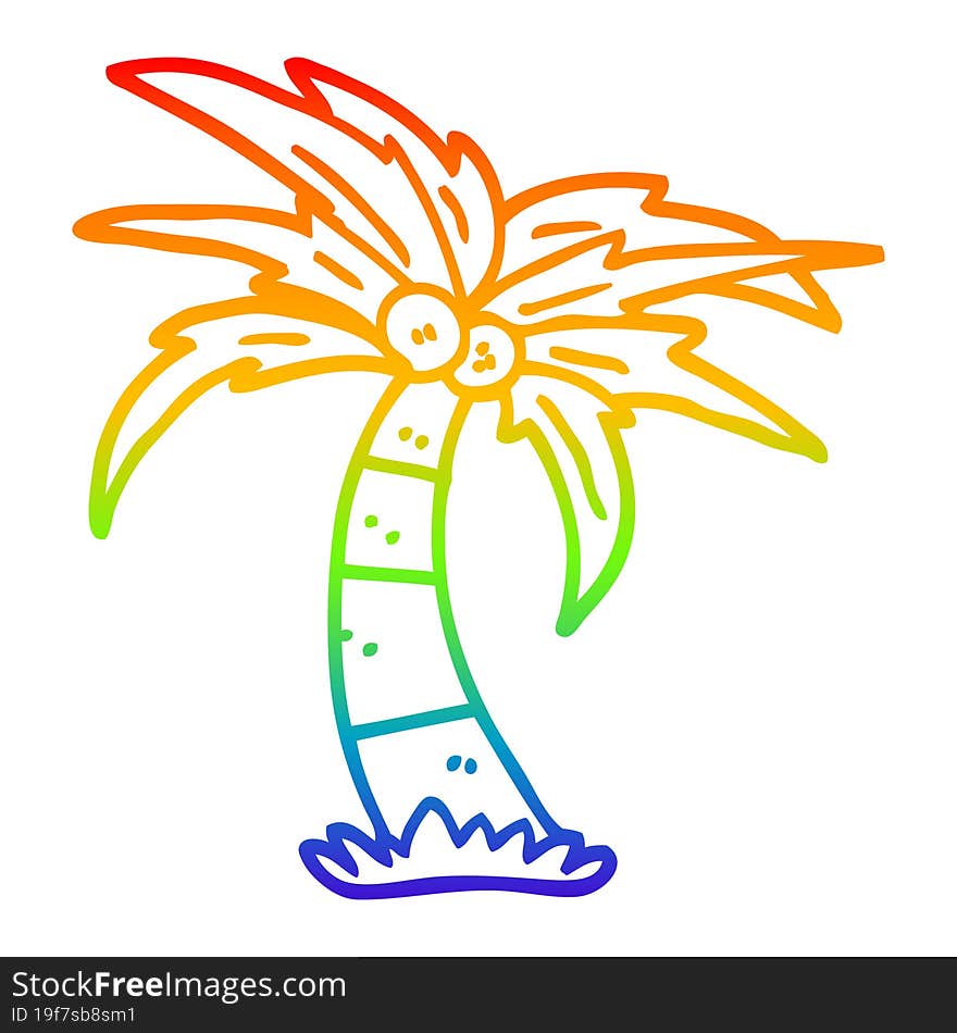 rainbow gradient line drawing cartoon palm tree