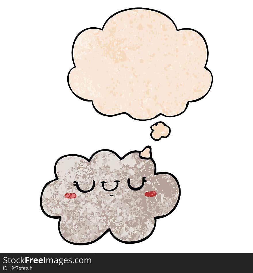 cute cartoon cloud and thought bubble in grunge texture pattern style