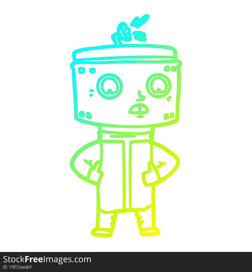 Cold Gradient Line Drawing Cartoon Robot