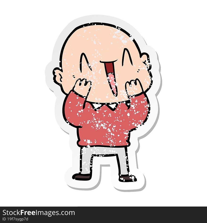 Distressed Sticker Of A Happy Cartoon Bald Man