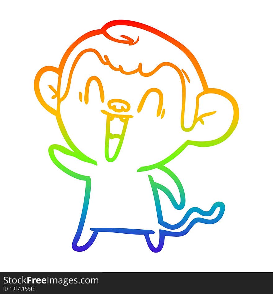 rainbow gradient line drawing of a cartoon laughing monkey