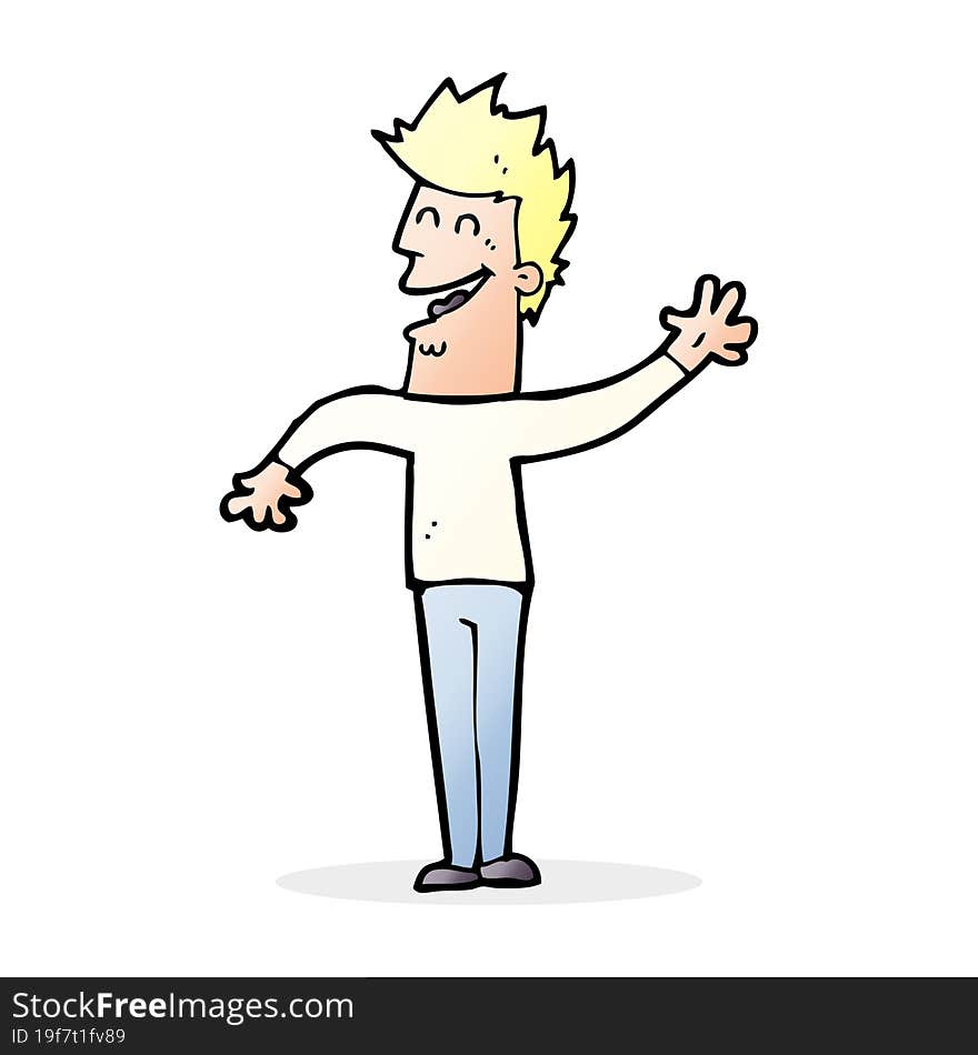 cartoon happy man waving