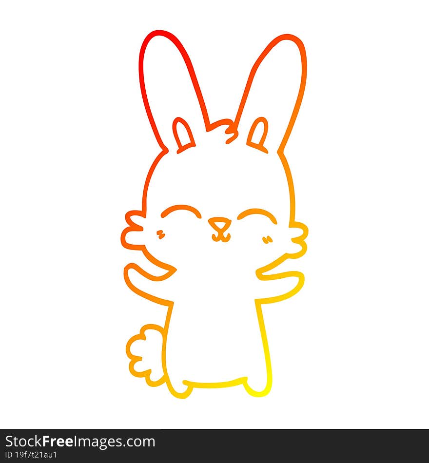 warm gradient line drawing of a cute cartoon rabbit