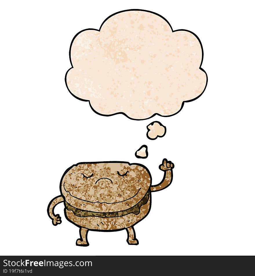 Cartoon Biscuit And Thought Bubble In Grunge Texture Pattern Style