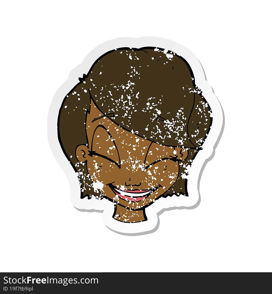 retro distressed sticker of a cartoon pretty female face