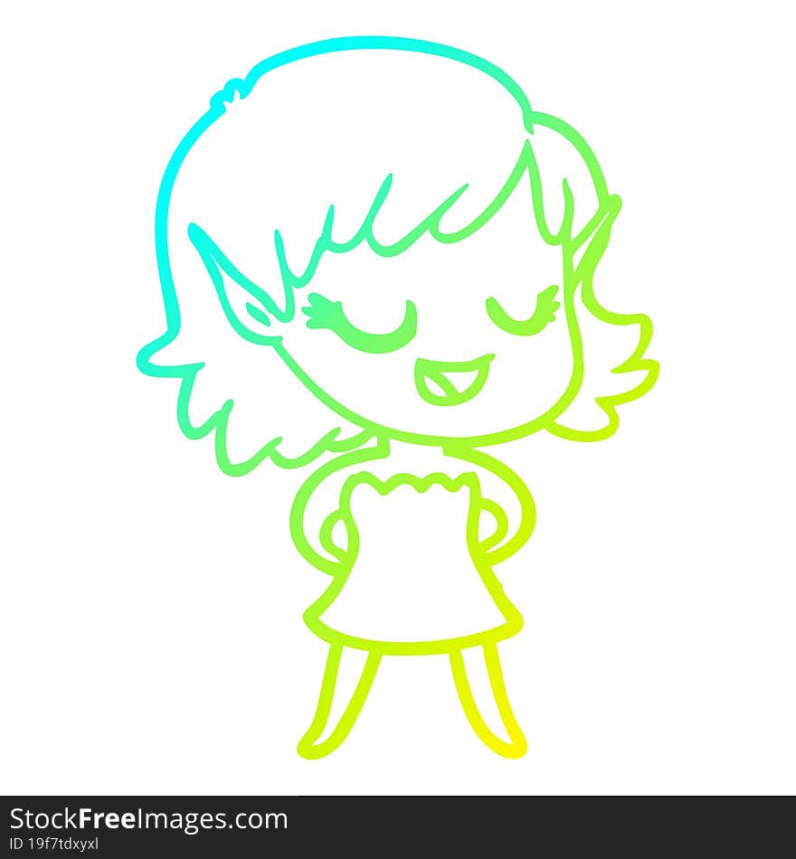 cold gradient line drawing happy cartoon elf girl