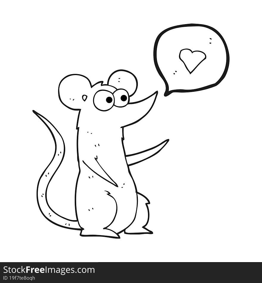 freehand drawn black and white cartoon mouse in love