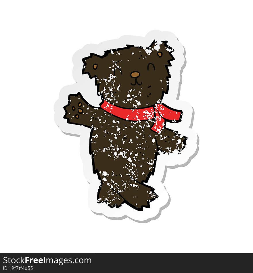 retro distressed sticker of a cartoon waving teddy black bear