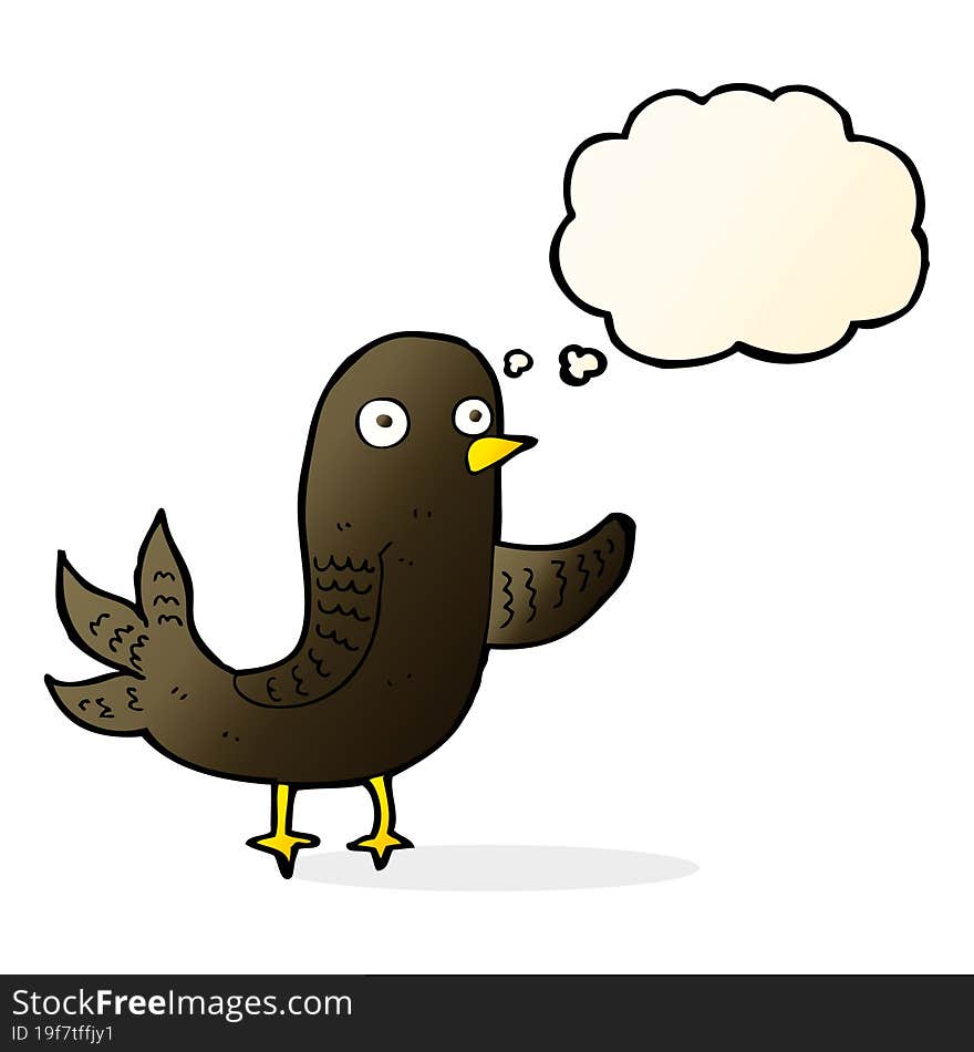 Cartoon Waving Bird  With Thought Bubble