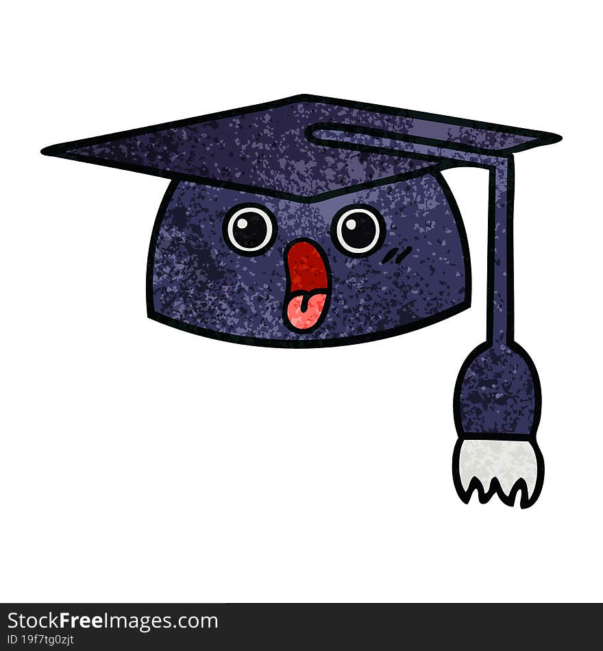 retro grunge texture cartoon of a graduation hat