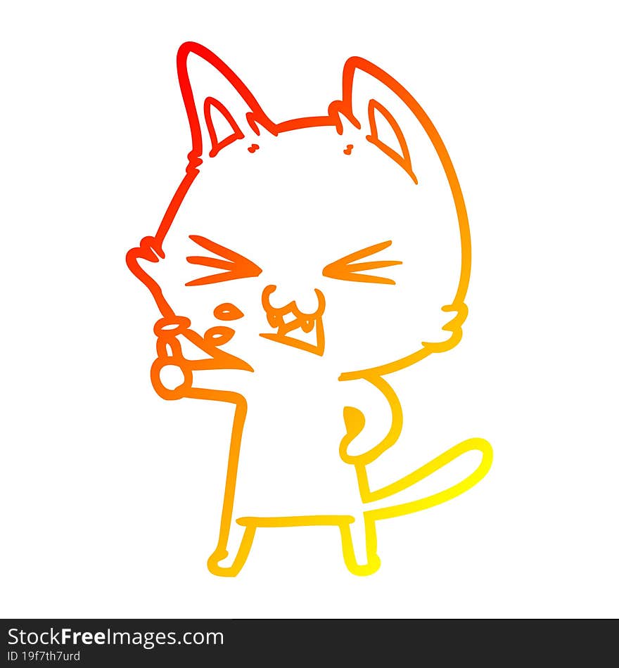 warm gradient line drawing cartoon cat hissing