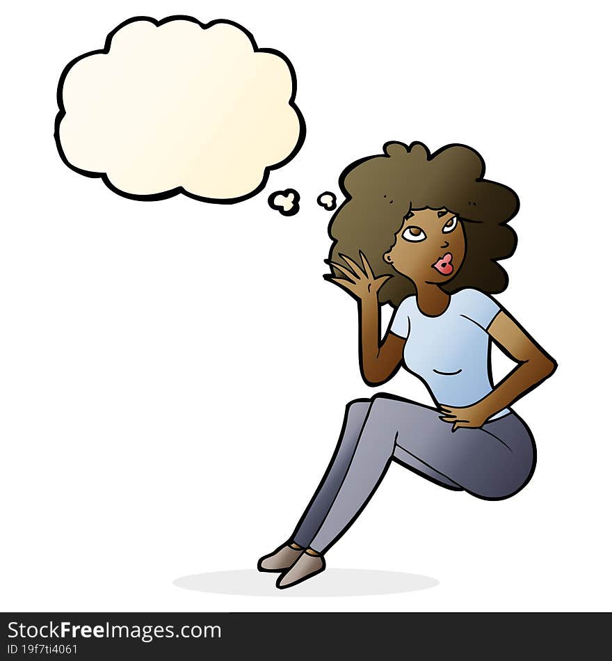 cartoon woman listening with thought bubble