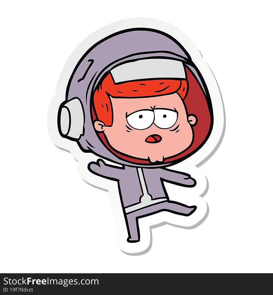 sticker of a cartoon tired astronaut