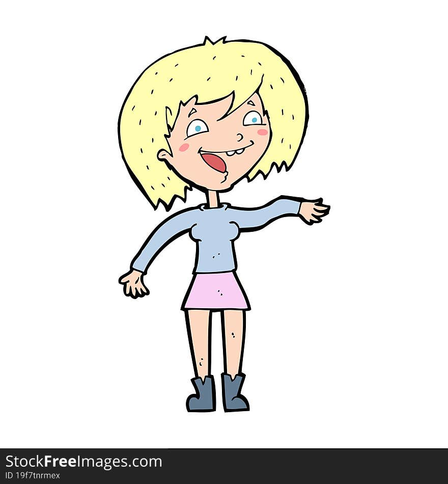 cartoon waving woman