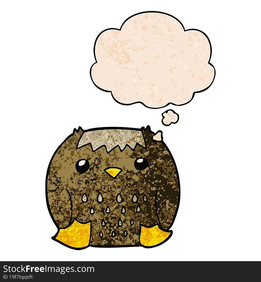 cartoon owl and thought bubble in grunge texture pattern style