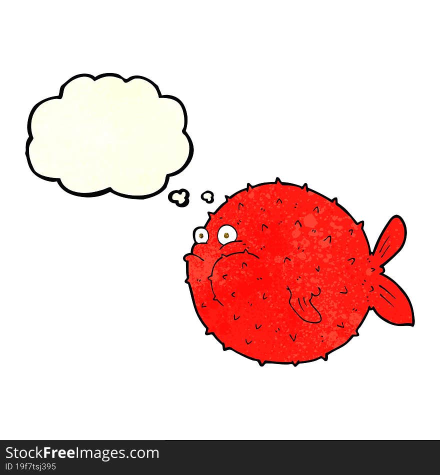 cartoon puffer fish with thought bubble