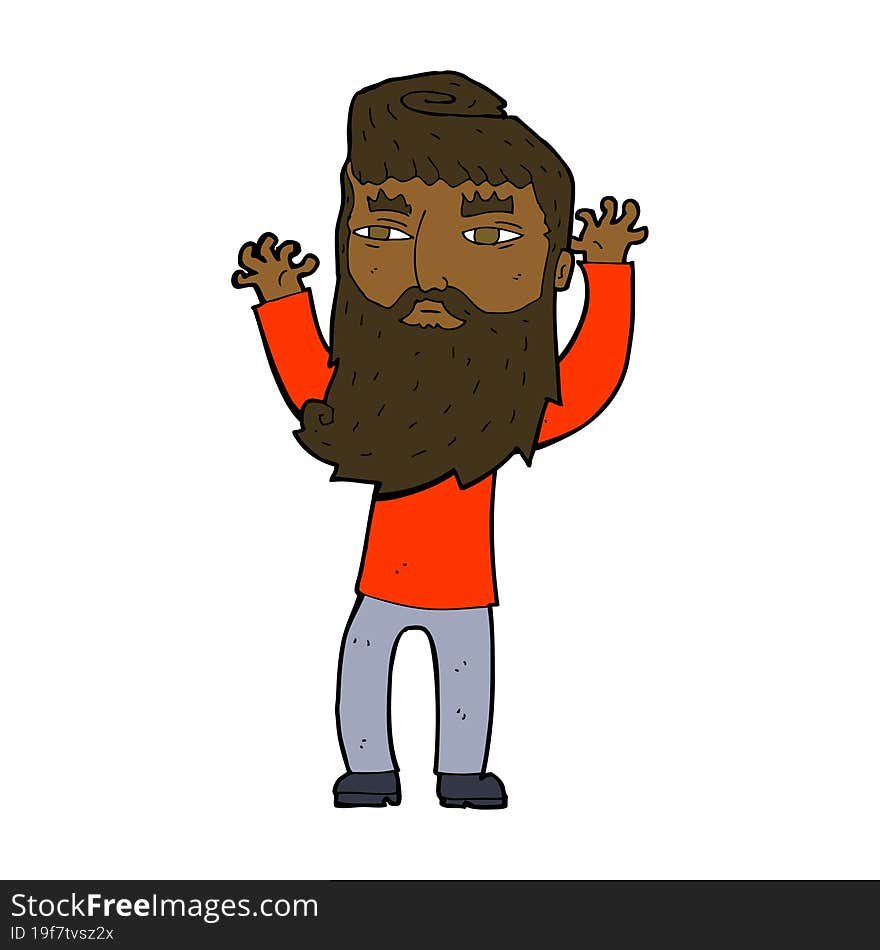 Cartoon Bearded Man Waving Arms