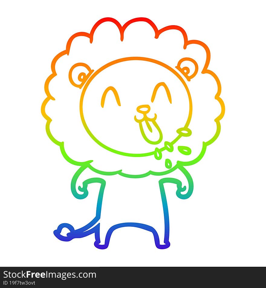 rainbow gradient line drawing of a happy cartoon lion