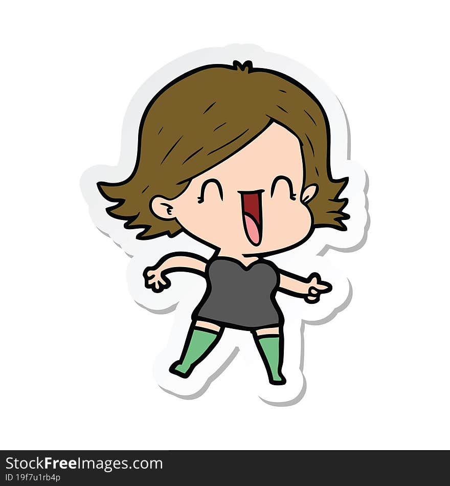 sticker of a cartoon laughing woman pointing