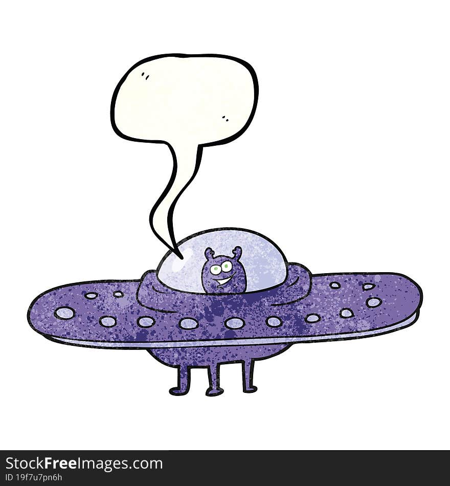 speech bubble textured cartoon flying saucer